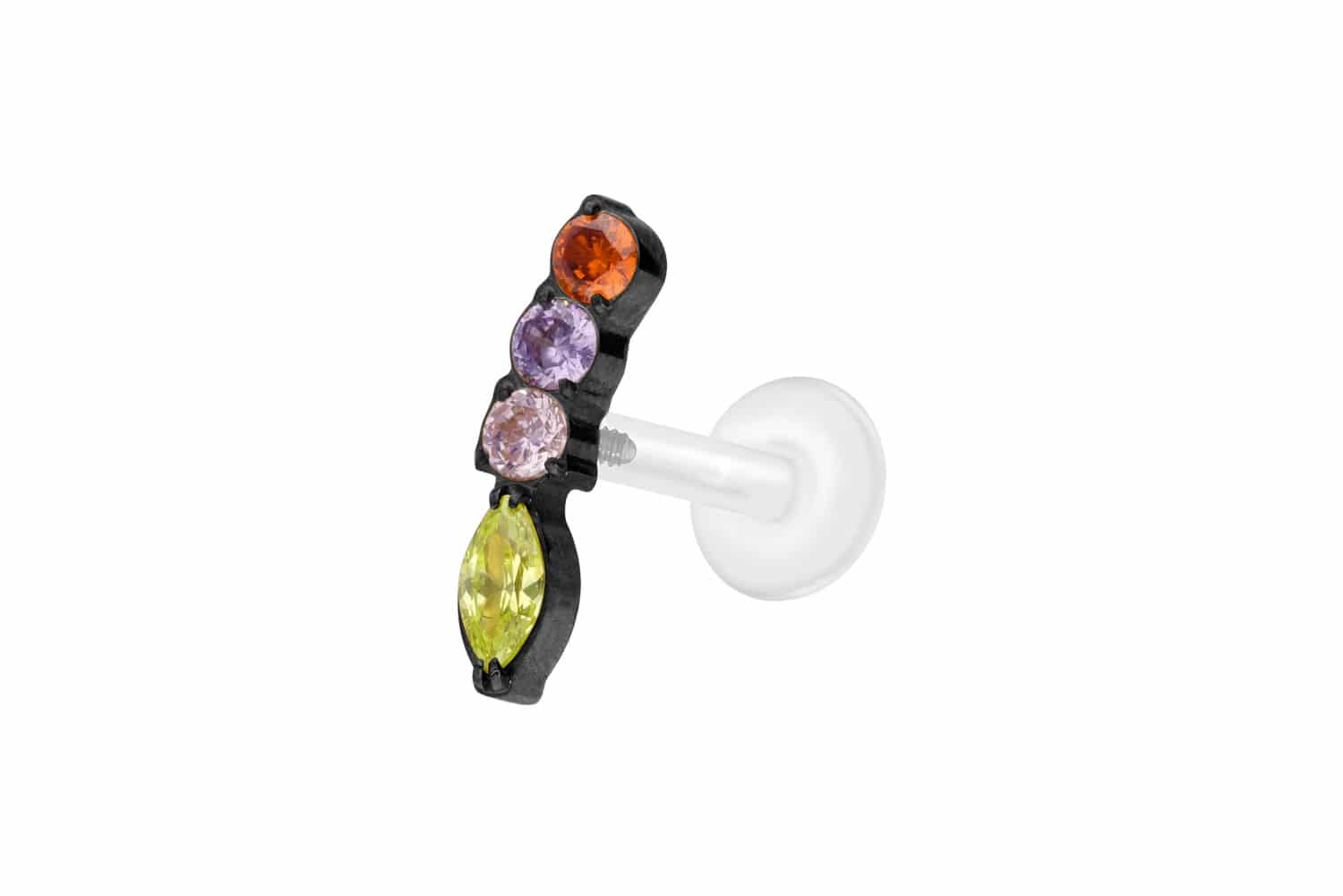 PTFE Labret Piercing mit Innengewinde + Titan-Aufsatz BUNTER KRISTALLBOGEN